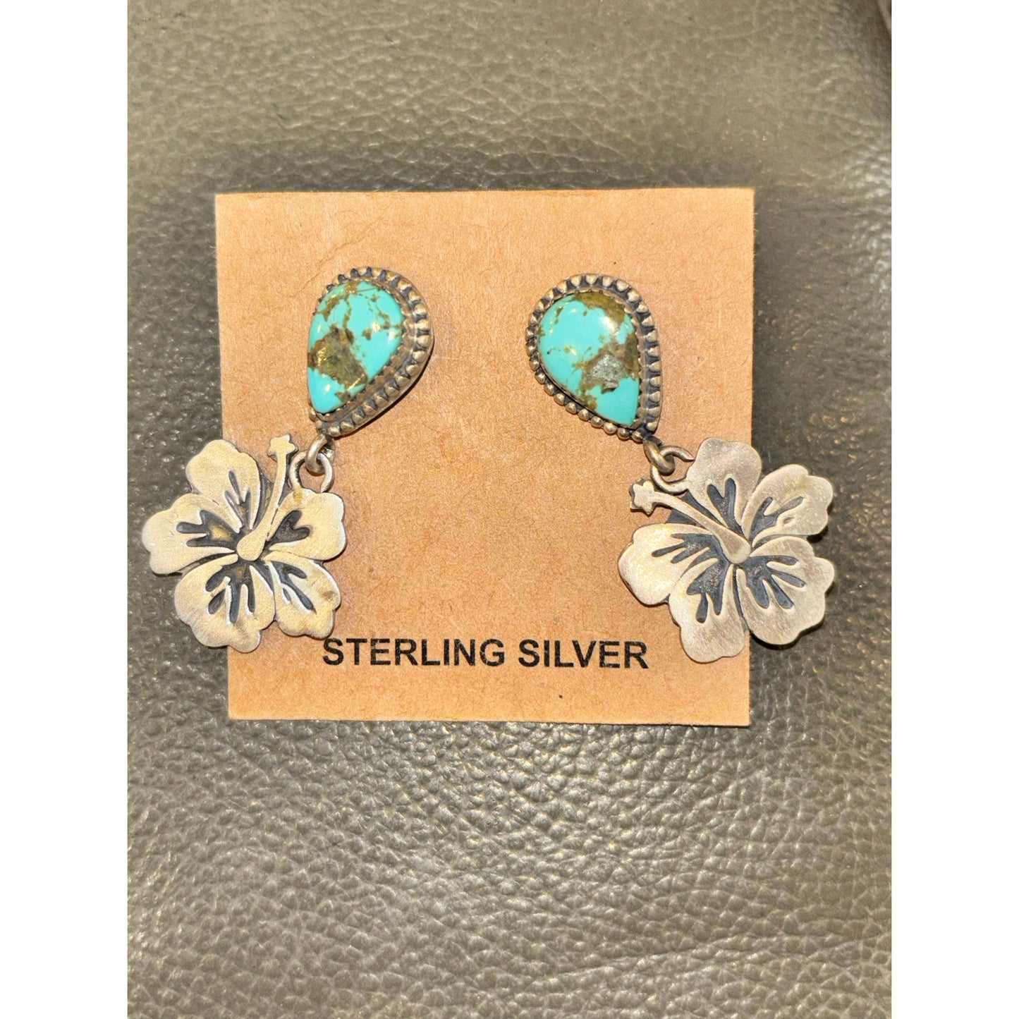 Sterling Silver Number 8 Turquoise Hibicus Flower Earings