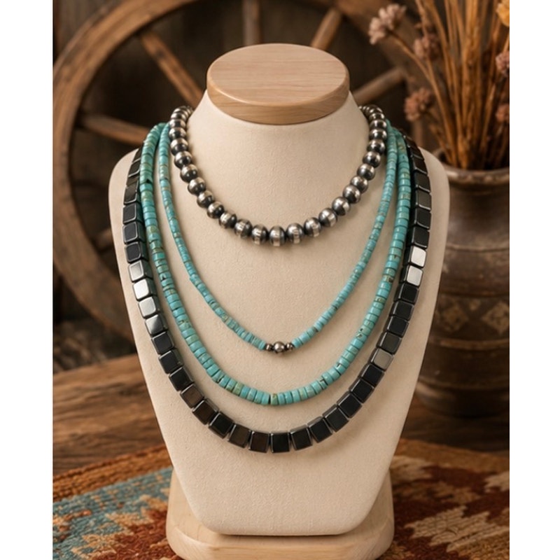 Hematite square beaded necklace 18” with Sterling Silver Clasp