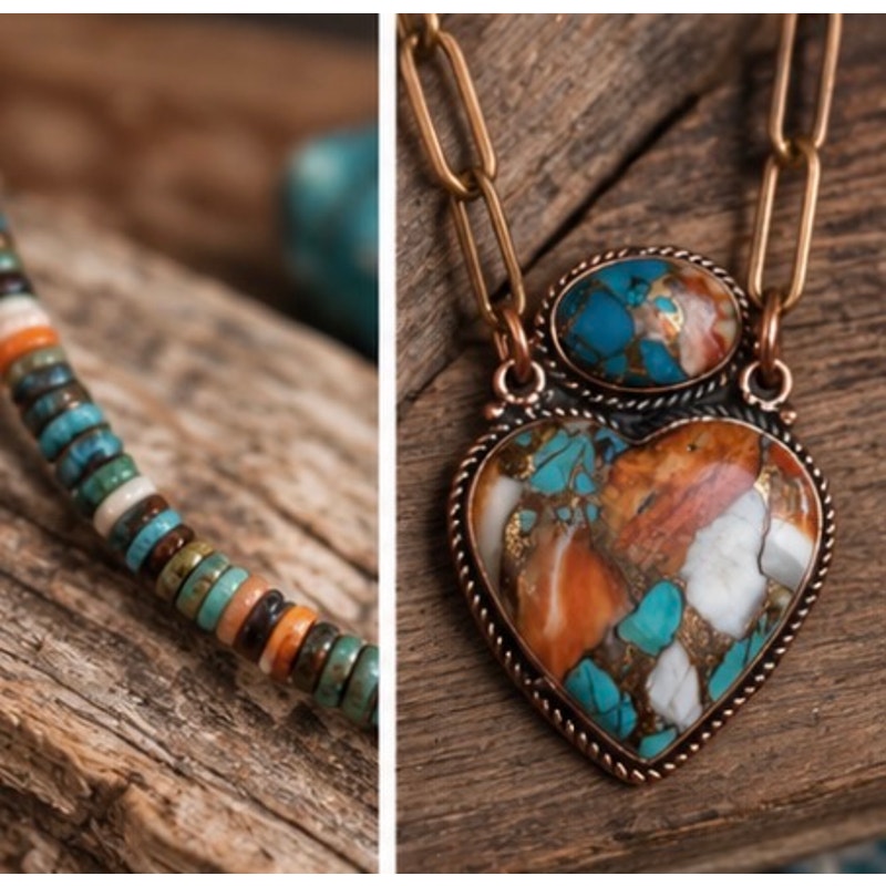 Spiny Heishi 16” Necklace paired with a Mohave Spiny Oyster 20" in Copper