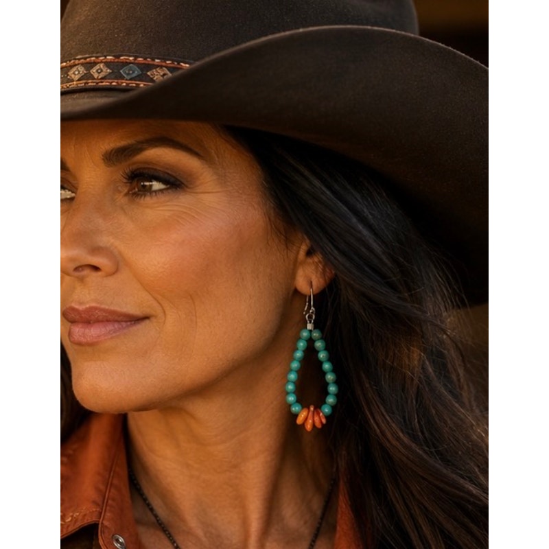 Turquoise & Red Spiny Oyster Bead Dangle Earrings | Sterling Silver Hooks