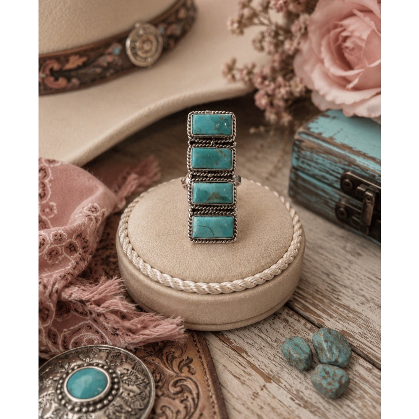 Huge Bar Turquoise Ring Sterling Silver 925