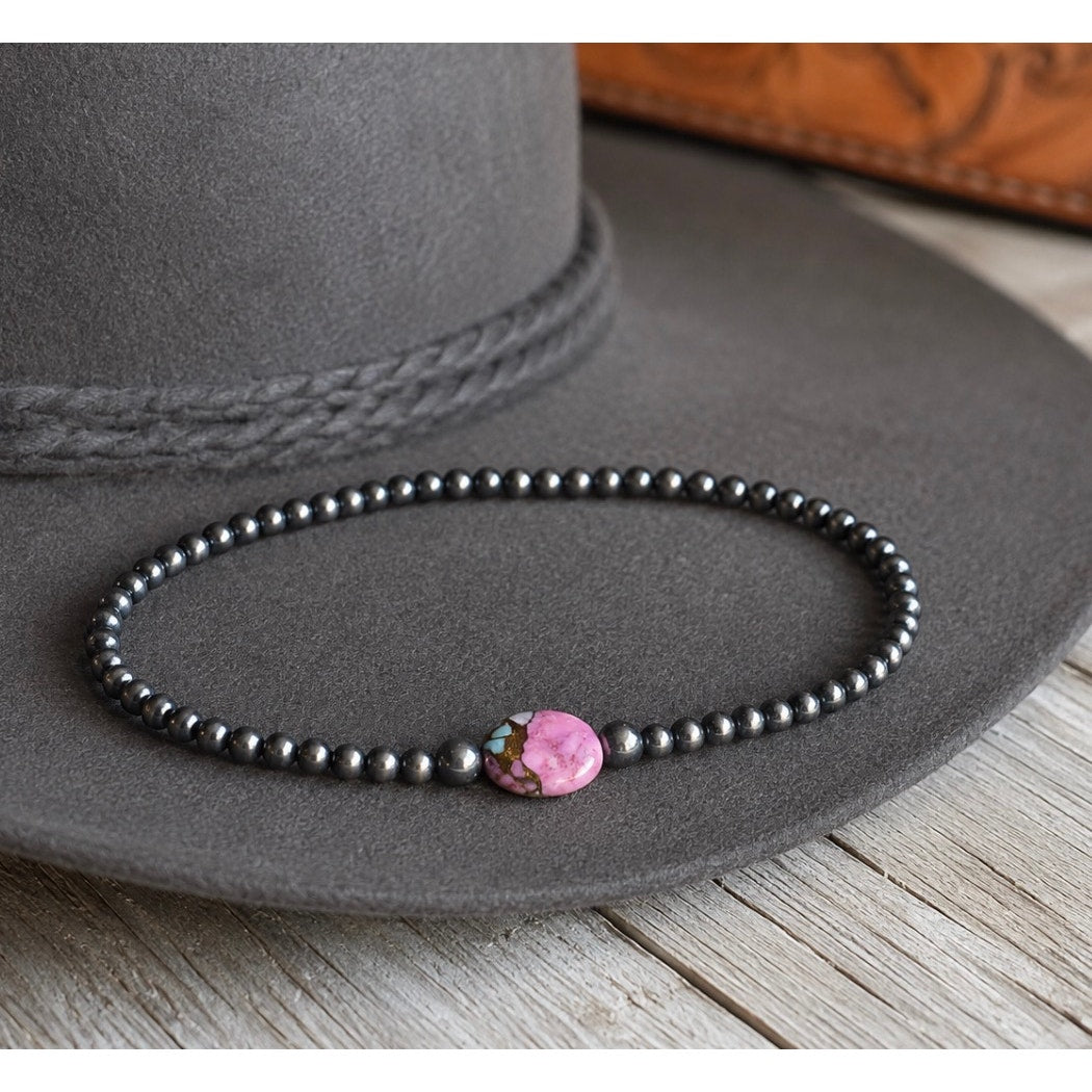 Cotton Candy Turquoise & Silver Beaded Bracelet 6.5" | Southwestern Jewelry