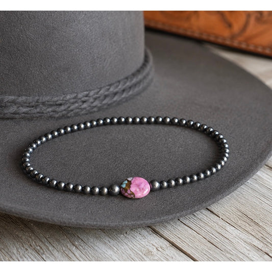 Cotton Candy Turquoise & Silver Beaded Bracelet 6.5" | Southwestern Jewelry