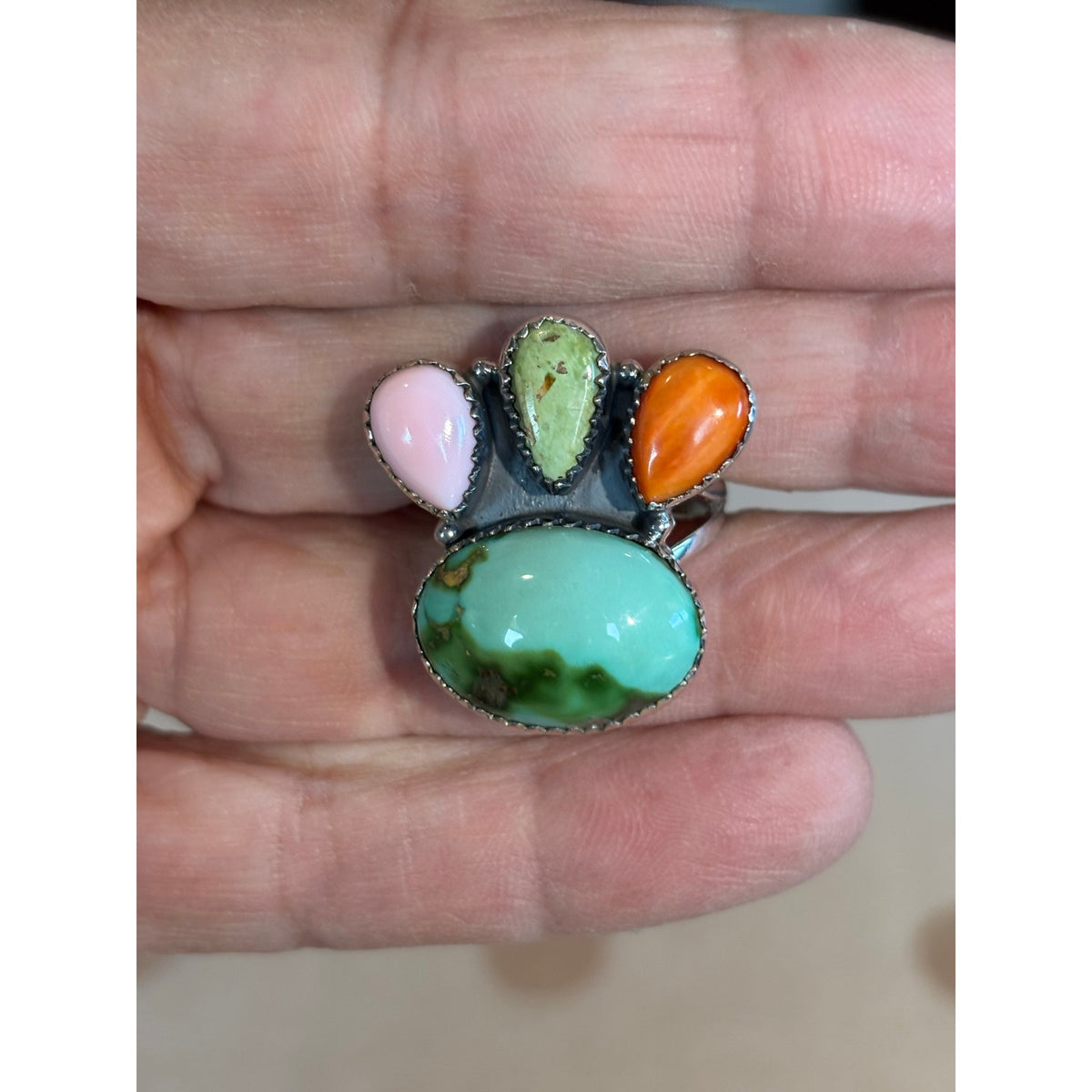 Sonoran Mountain & Paloma Turquoise Ring with Pink conch and Orange Spiny