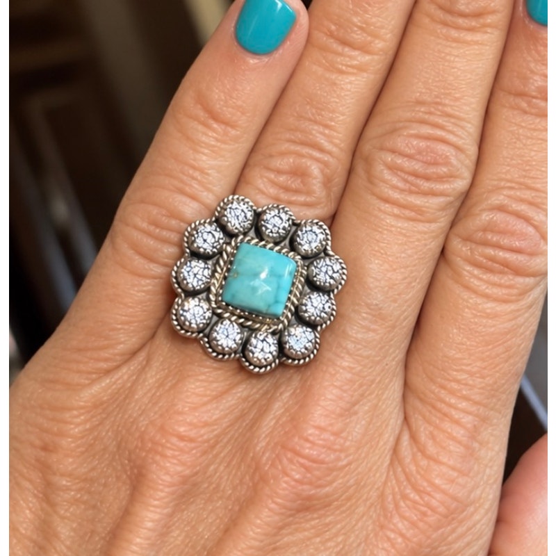 Kingman Turquoise and Cubic Circonia Western ring