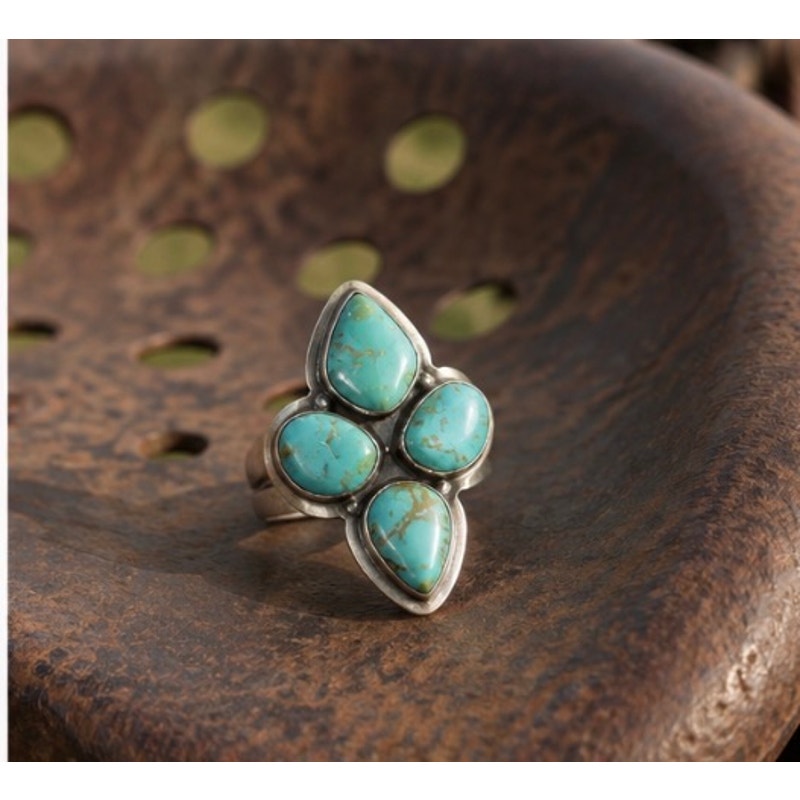 Number Eight Mined Turquoise 4 Large Stones in Sterling Silver.