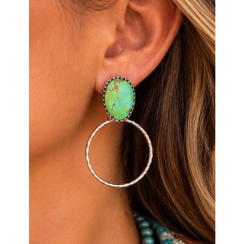 Sonoran Green Turquoise Hoop Earrings – Sterling Silver Western Style