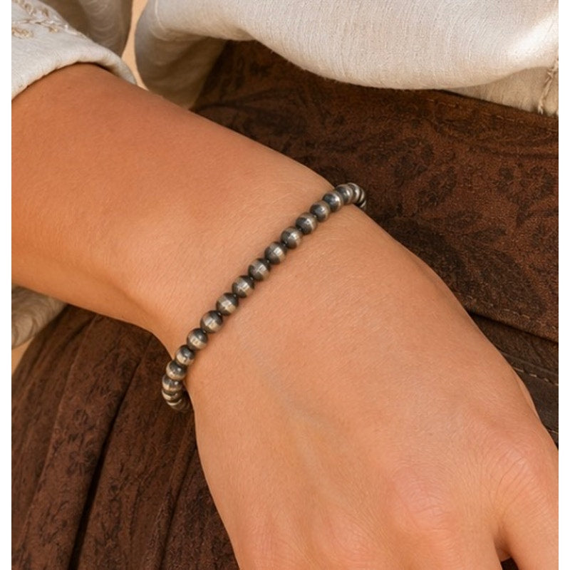 5mm Sterling Silver Pearl Beaded Bracelet – 5 Inch | Western Silver Bracelet