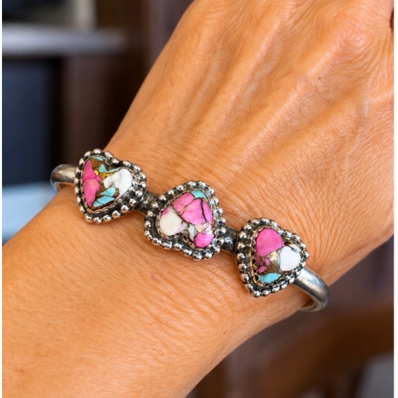 Cotton Candy Turquoise Heart Cuff Bracelet – Three Heart Sterling Silver