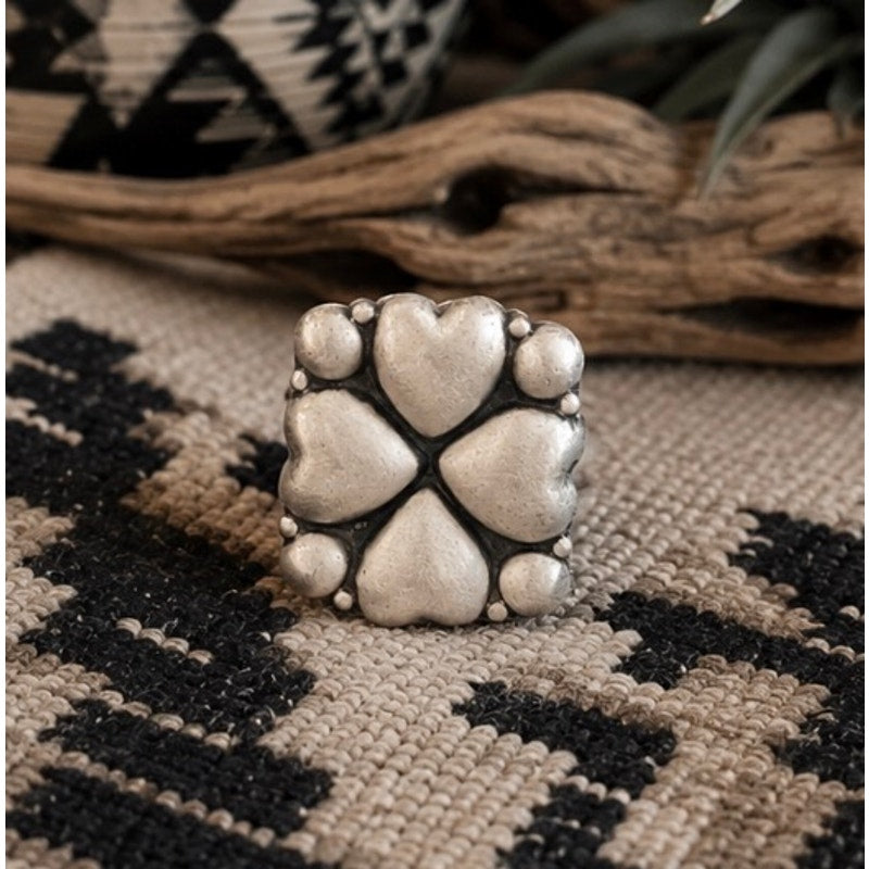 Sterling Silver Heart Southwestern Ring sz 7-10 Adjustable