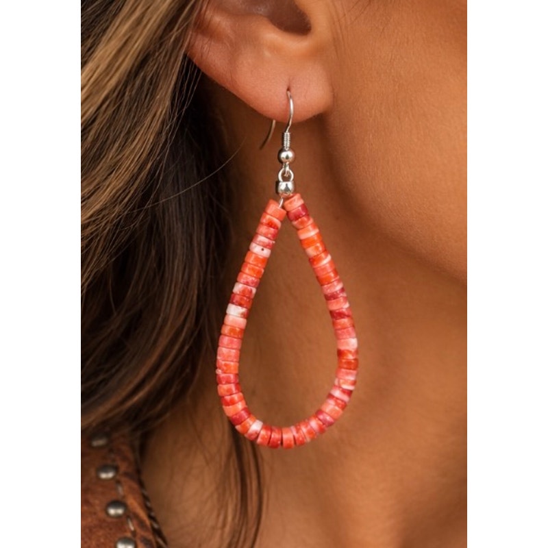 Red Spiny Heishi Dangle Earrings – Sterling Silver Southwestern Style