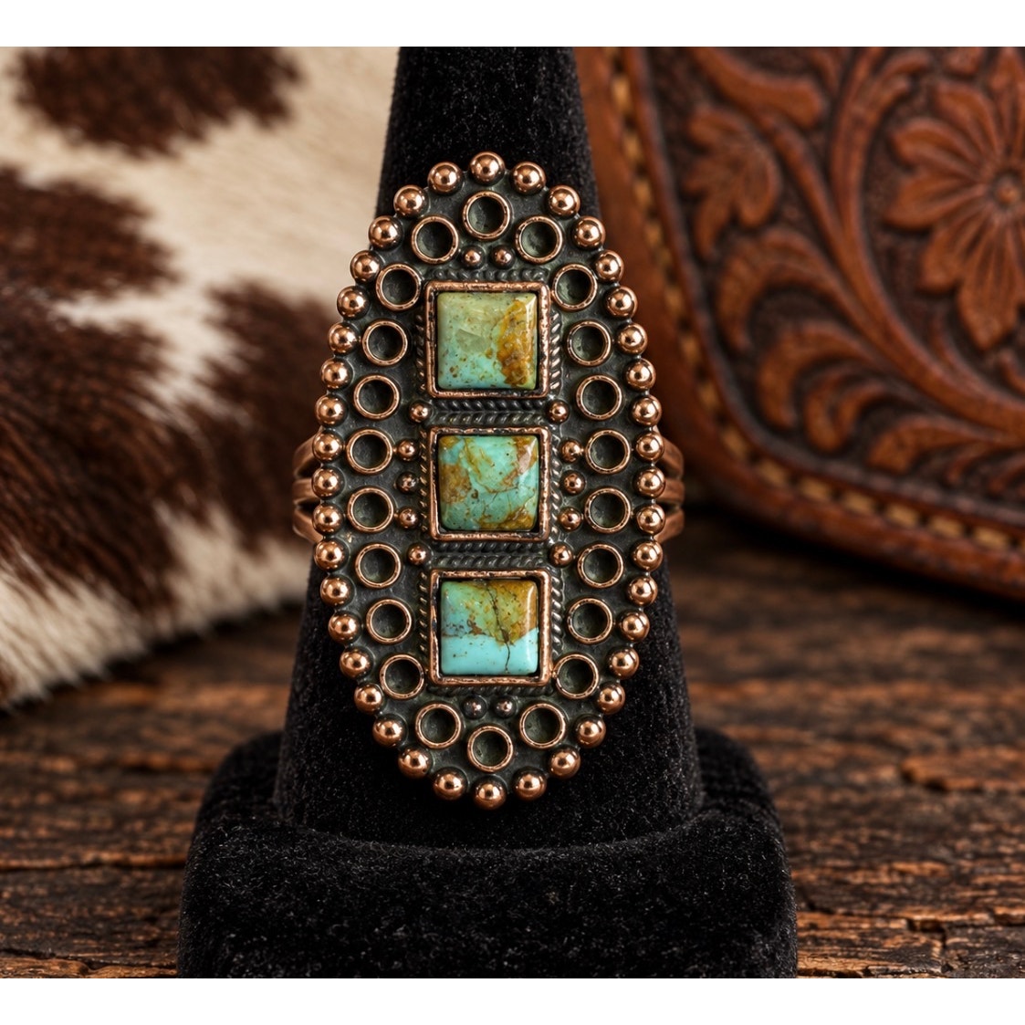 Sonoran Mountain Turquoise Ring | Adjustable Copper Setting Size 8–11
