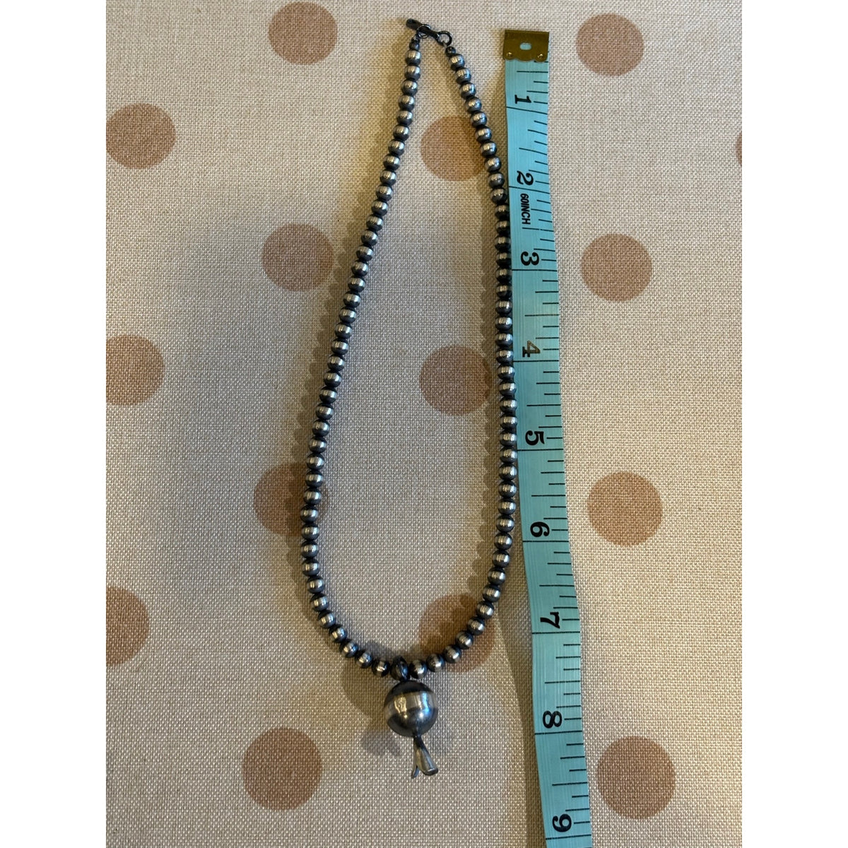 Sterling Silver Squash Blossom Pendant on Pearl Bead Necklace | 16" Southwestern