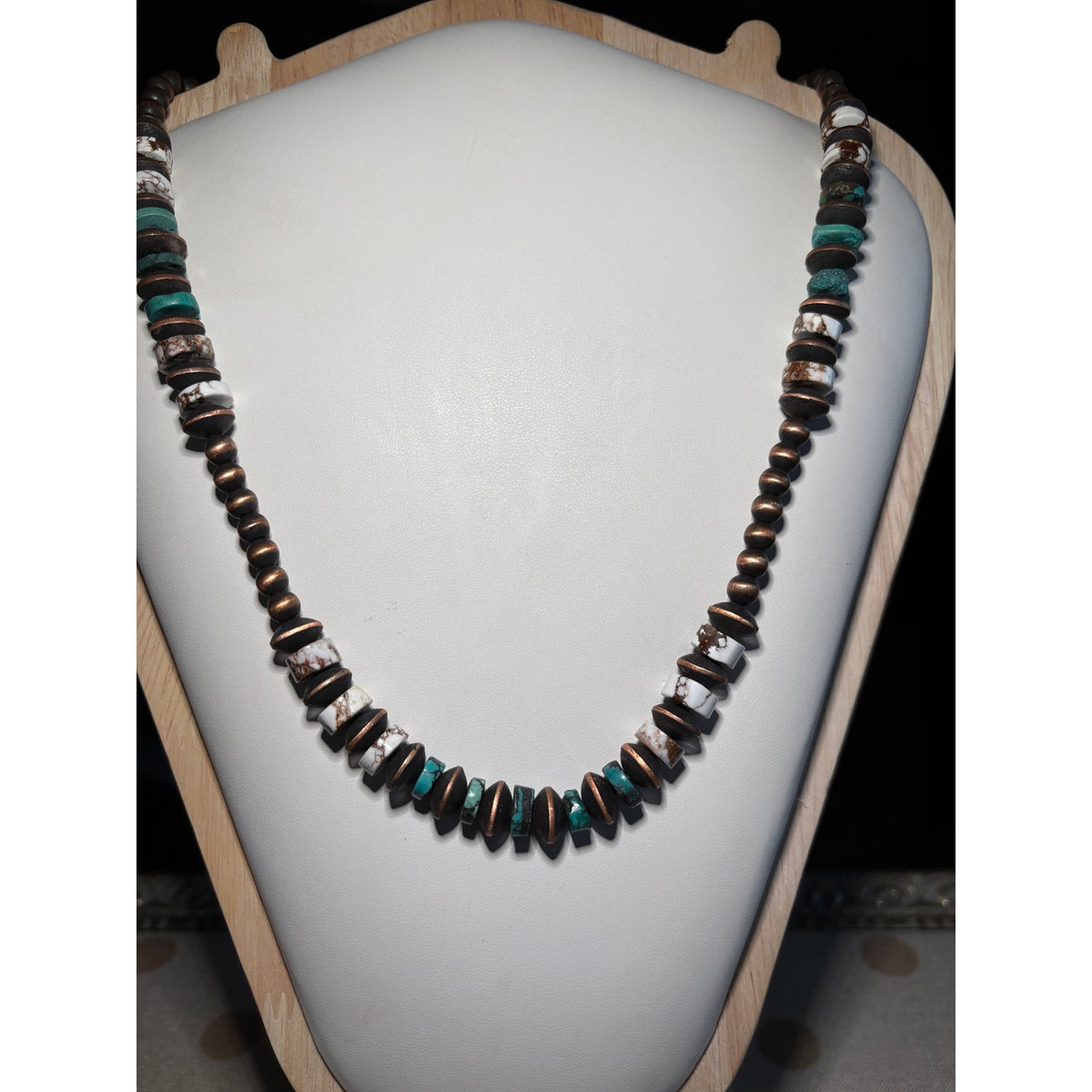 18"Copper Turquoise & Wild Horse Pearl Saucer Bead Necklace | Western