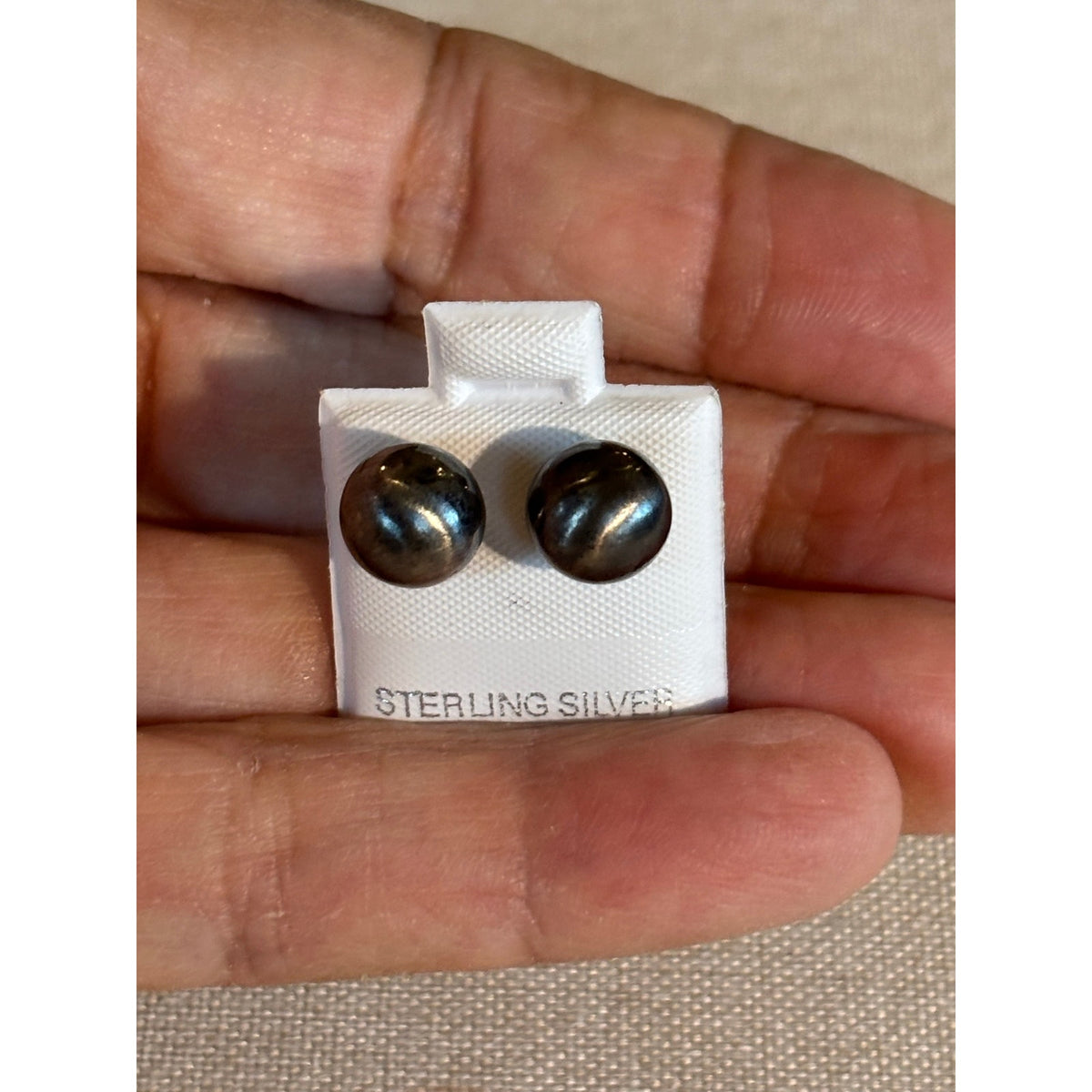 9mm Sterling Silver Hematite Pearl Bead Post Earrings