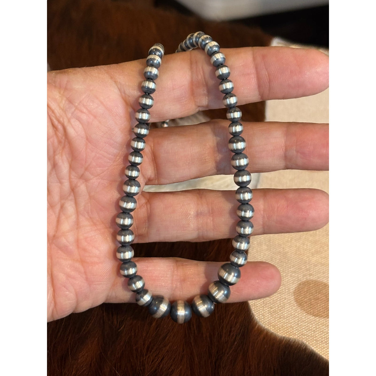Sterling Silver Graduated Pearl Bead Necklace and Earrings/ Western Style