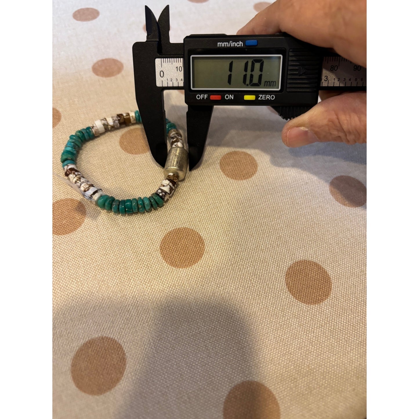 Turquoise & White Horse 7" Bracelet w Sterling Silver Bead