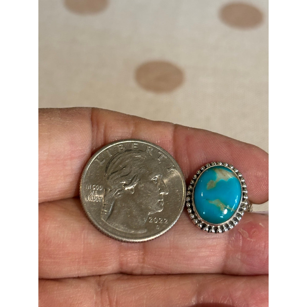 Kingman Turquoise Sterling Silver Western Ring Adj size 7-9