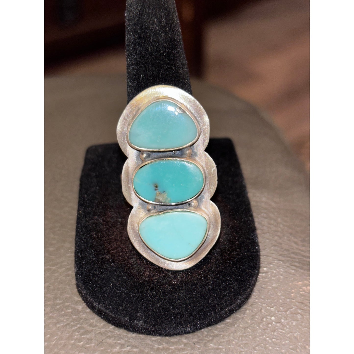 Kingman Turquoise 3 stone Ring Set in Sterling Silver