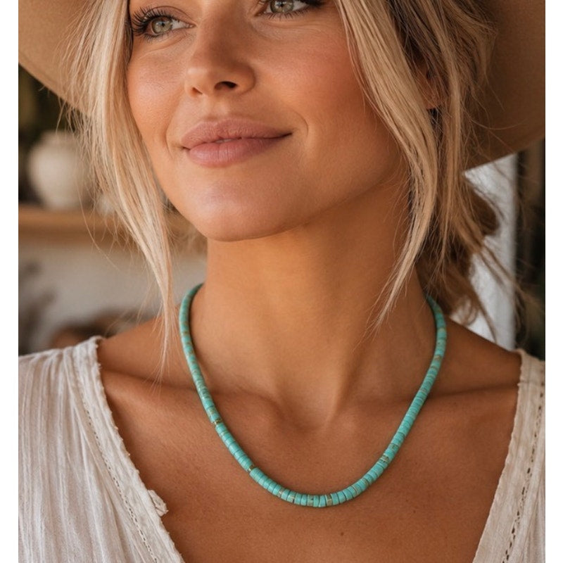 Heishi  cut Turquoise stone necklace. 18.5 inch adjustable