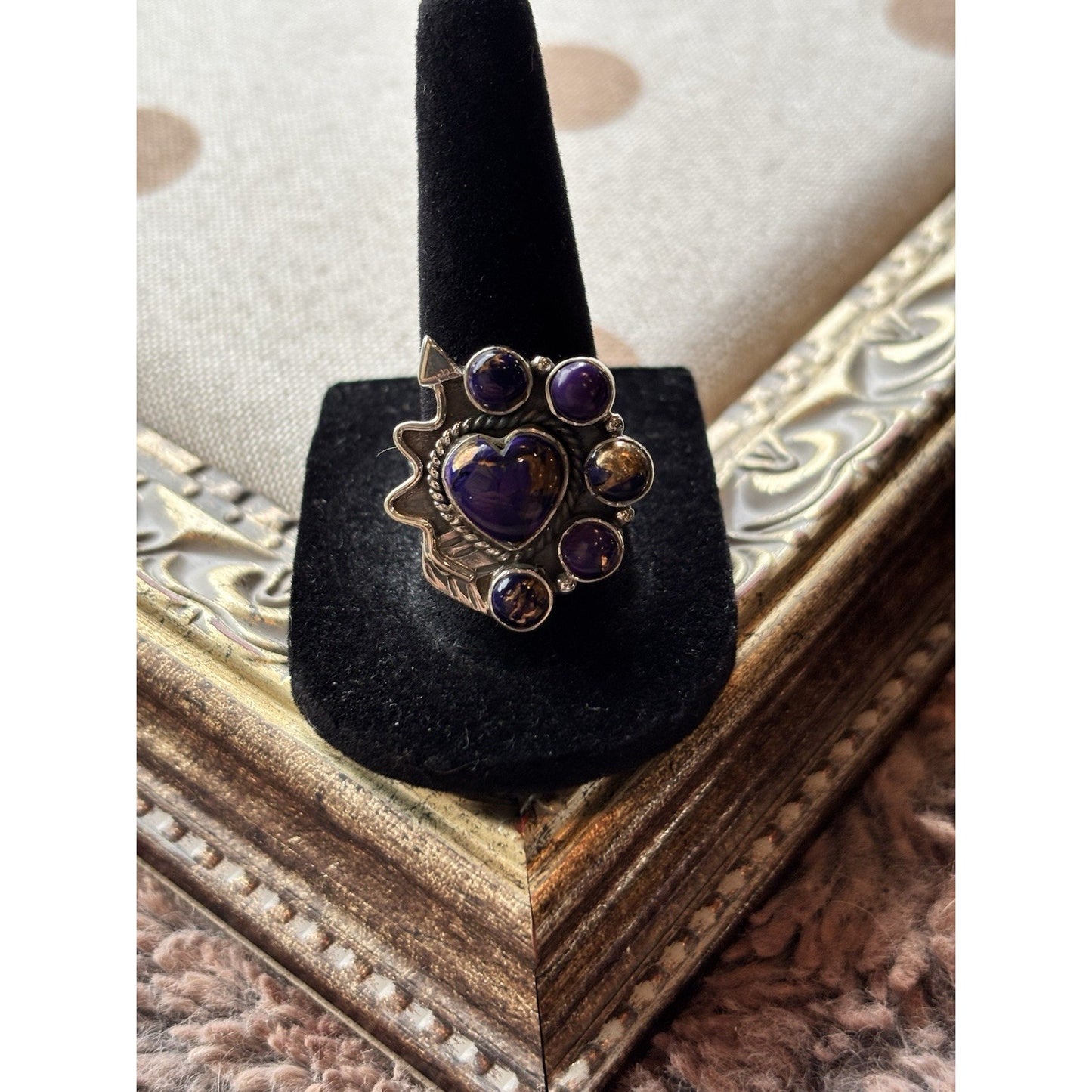Beautiful Purple Spiny Stones Ring In Sterling Silver Size 7-9