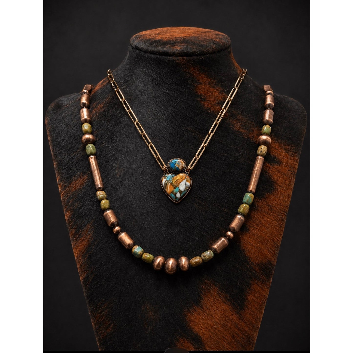 Mohave Turquoise & Spiny Oyster in Copper w Paper Clip Chain