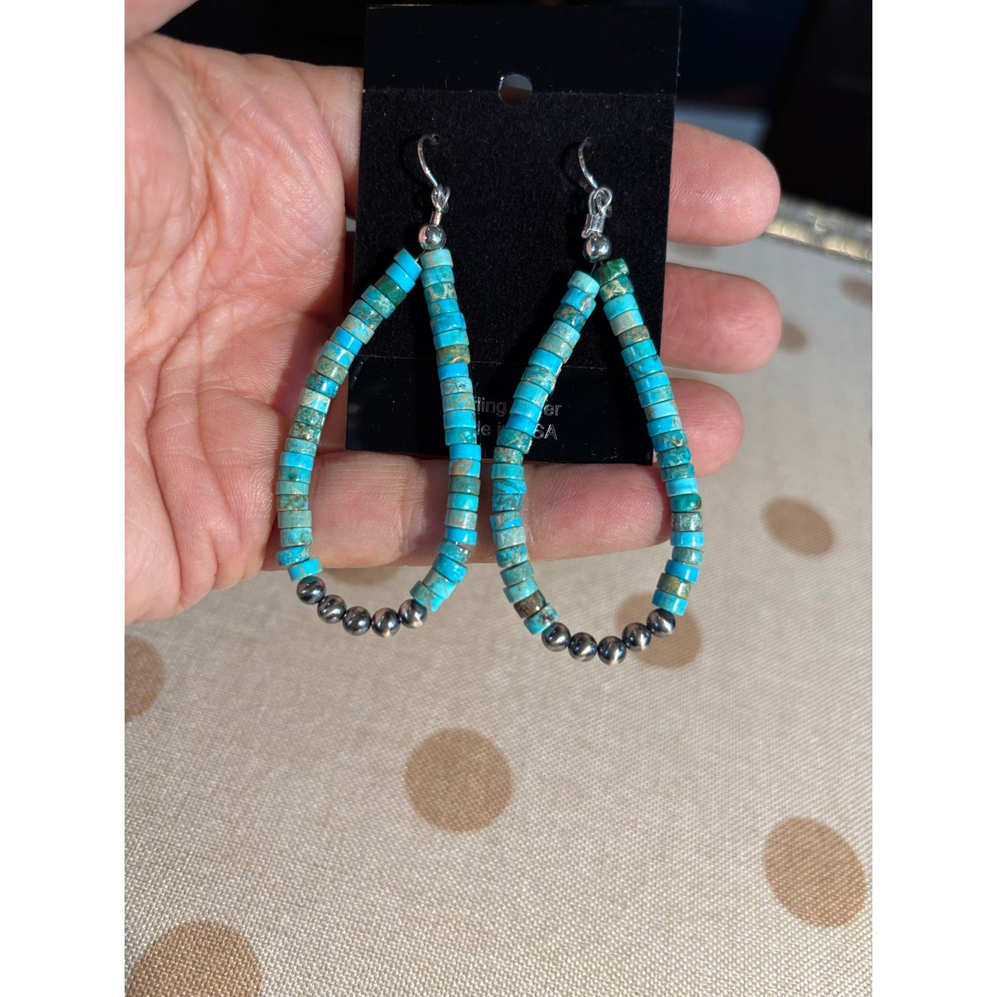Cinnamon Jasper Turquoise Heishi Earrings/ Sterling Silver