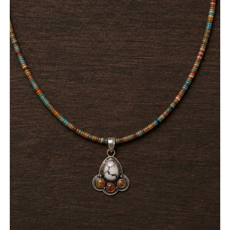 16" 3mm Spiny Oyster Necklace with Wild Horse Jasper Pendant