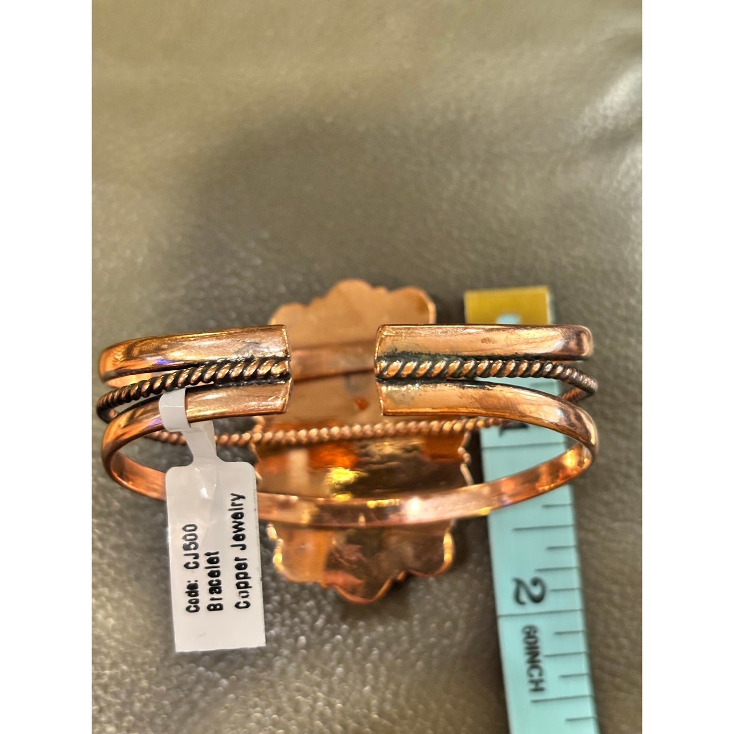 Copper Cuff w Turquoise Orange Spiny & Black Onyx Adjustable