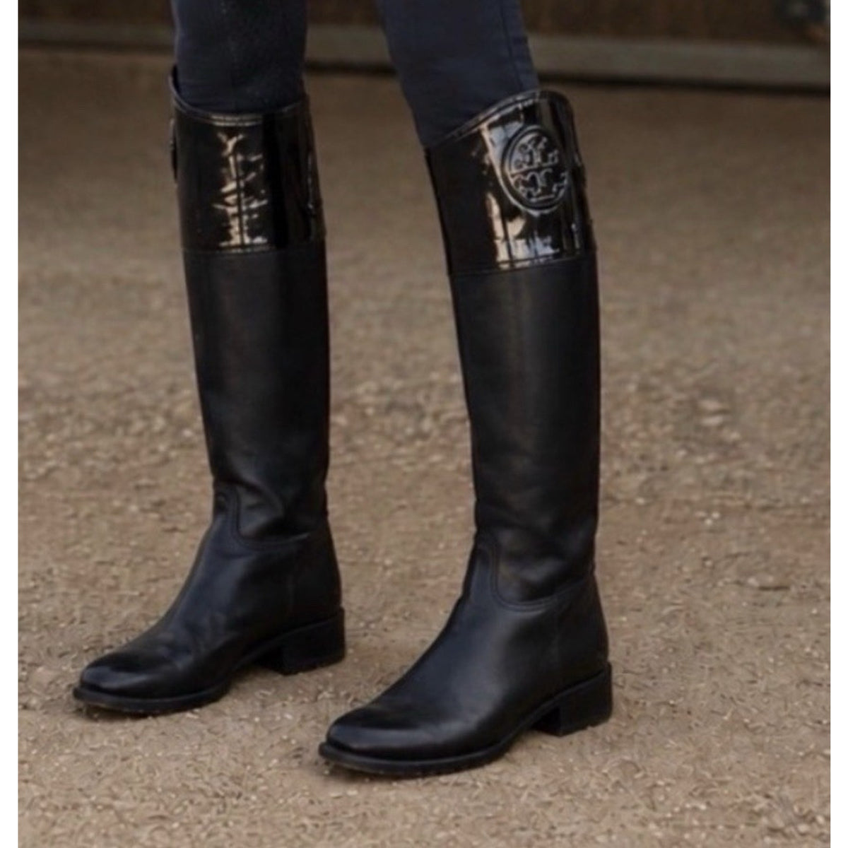 Tory Burch Woman’s Black Logo Riding Boots. Beautiful and Classy Size 8.5 M