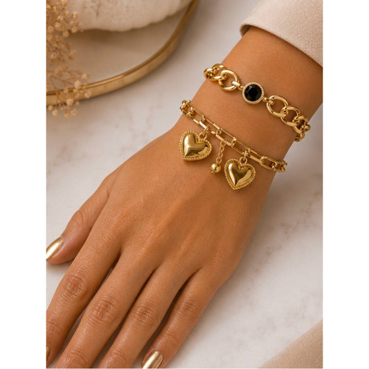 18k Gold Plated Heart Charm Bracelets Water Resistant Tarnish Free
