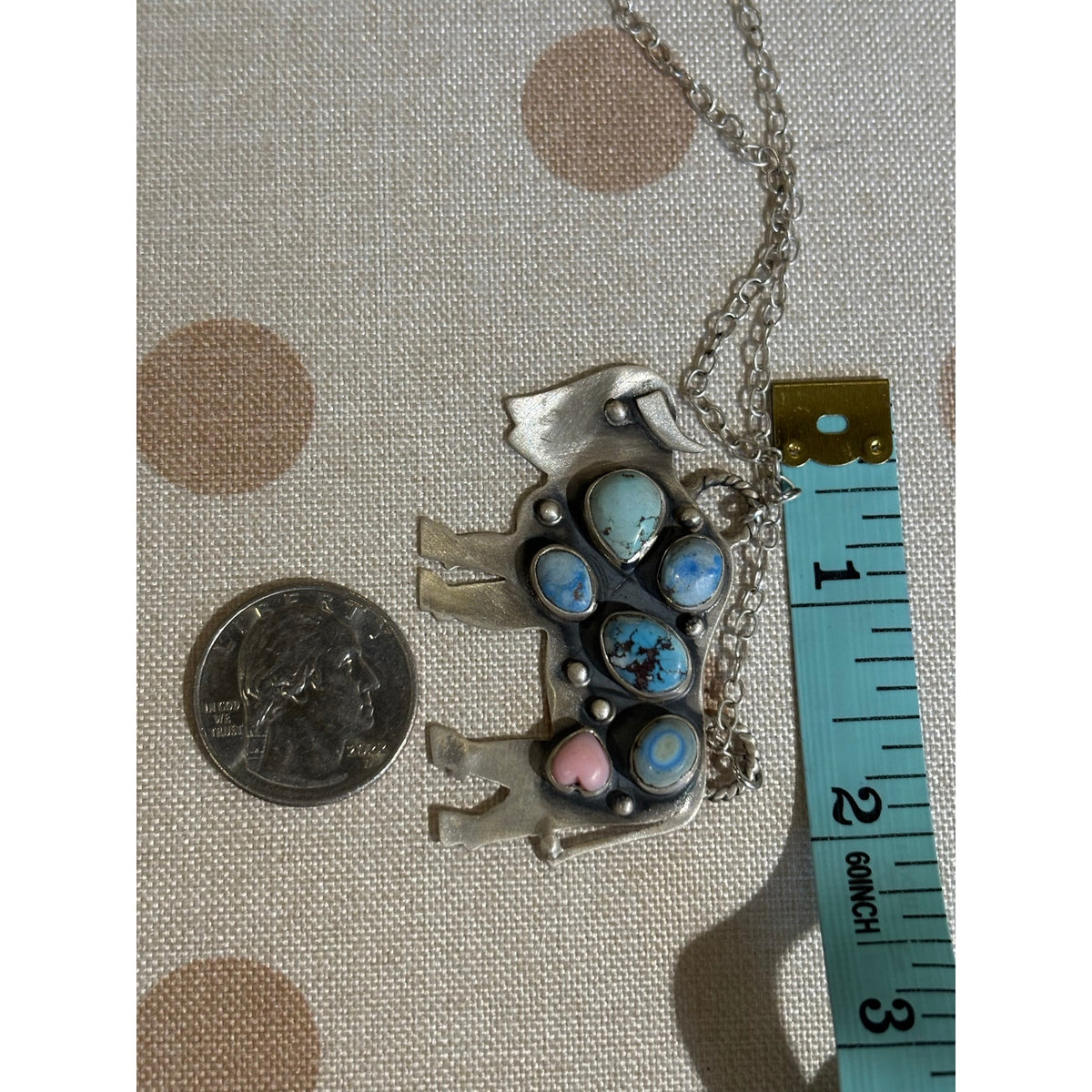 Turquoise Multi Stone Large Buffalo in Sterling Silver with 22" Chain