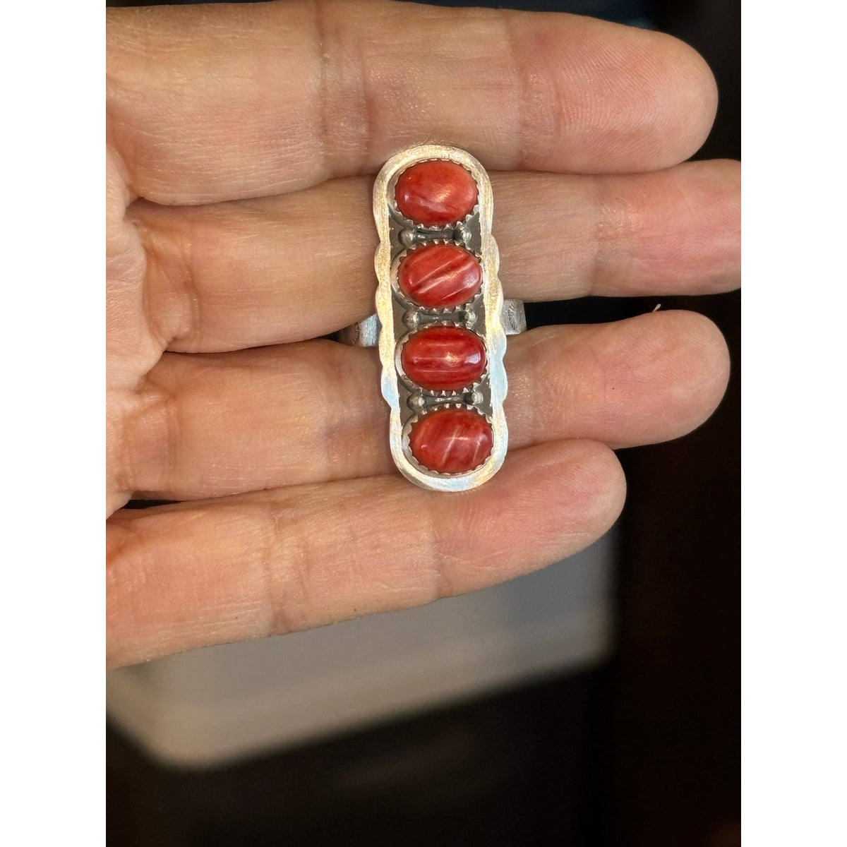 Bold Red Spiny Southwestern Statement Crawler Ring – Sterling Silver