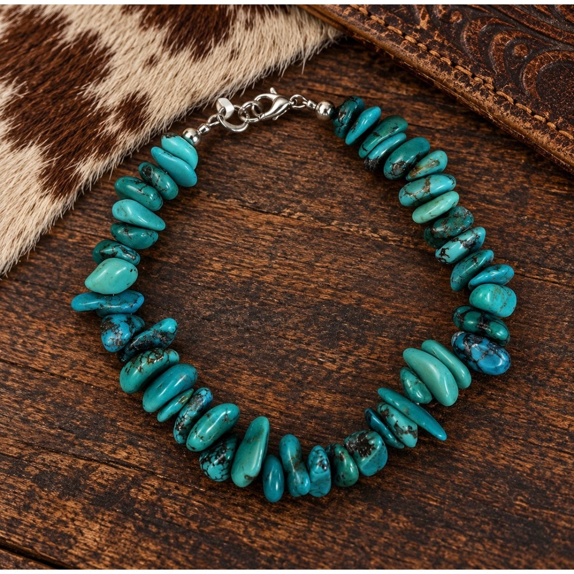 Kingman Turquoise Polished Nugget Bracelet | 7" Southwestern Sterling Silver