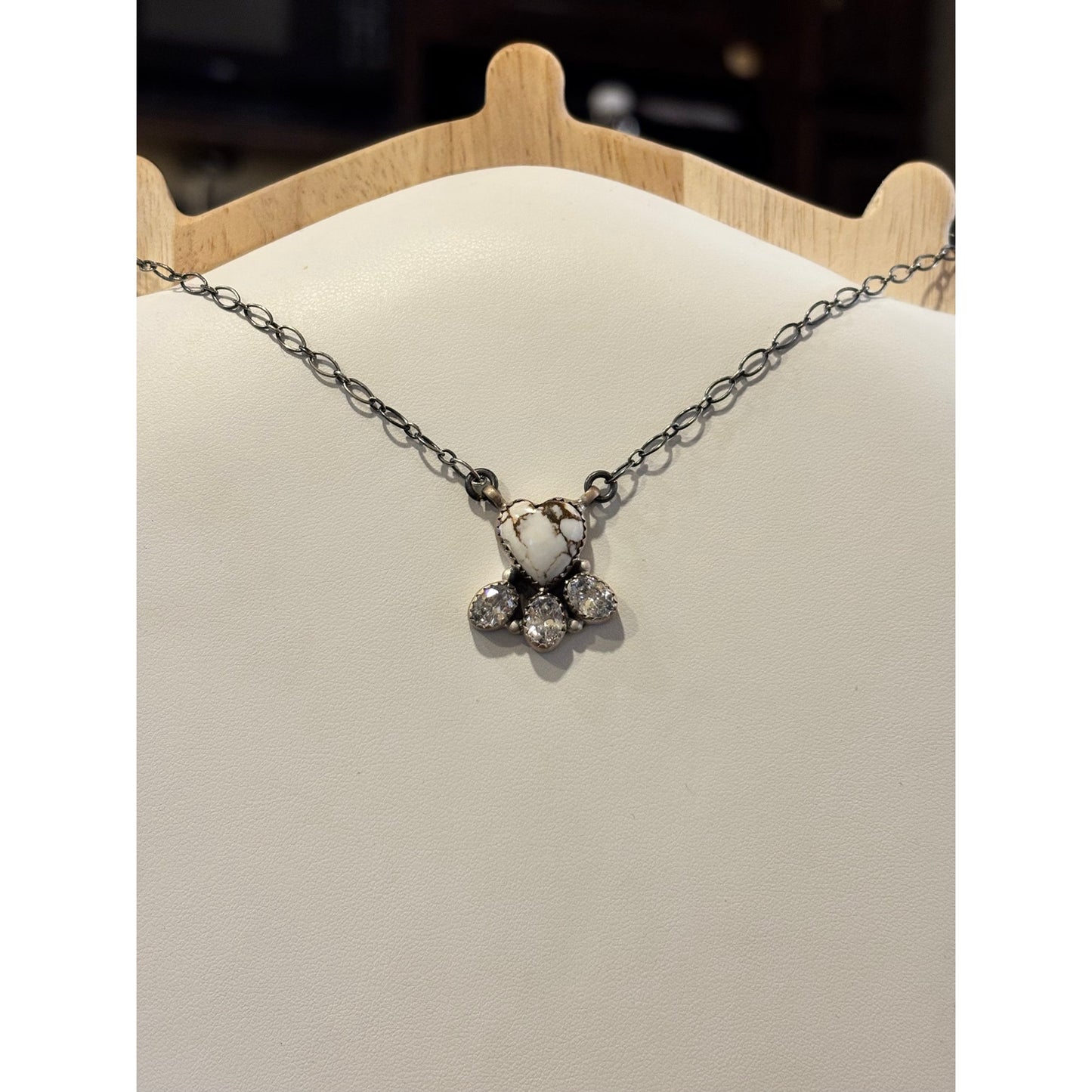 White Horse Turquoise & CZ 20” Sterling Silver Necklace