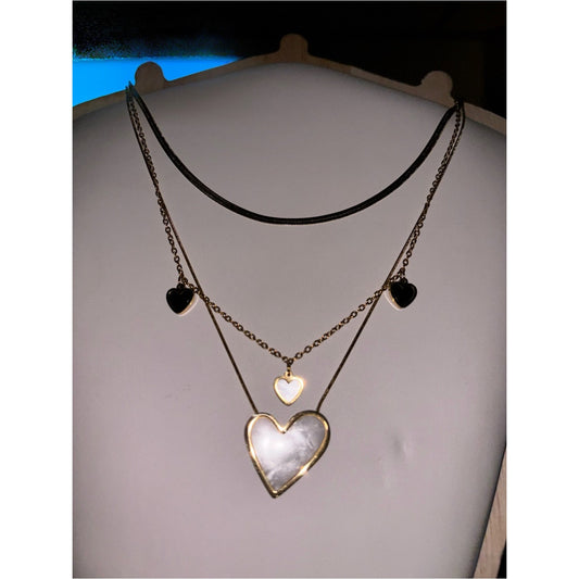 18k Gold Plated Water Proof, Tarnish Free  Heart Necklace Mother-of-Pearl Accent