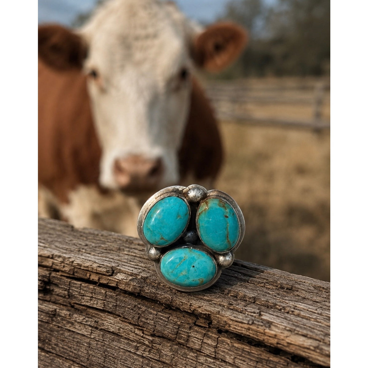 Number 8 Turquoise 3 Stone Sterling Silver Ring | Adjustable Size