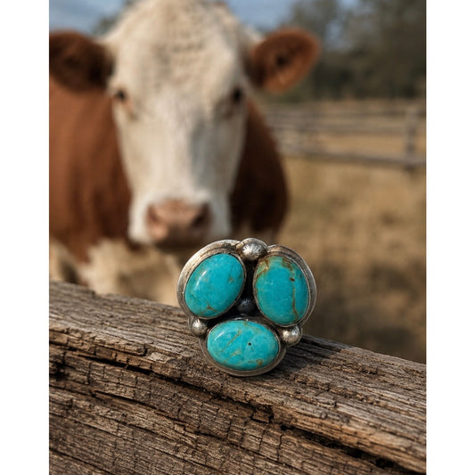 Number 8 Turquoise 3 Stone Sterling Silver Ring | Adjustable Size