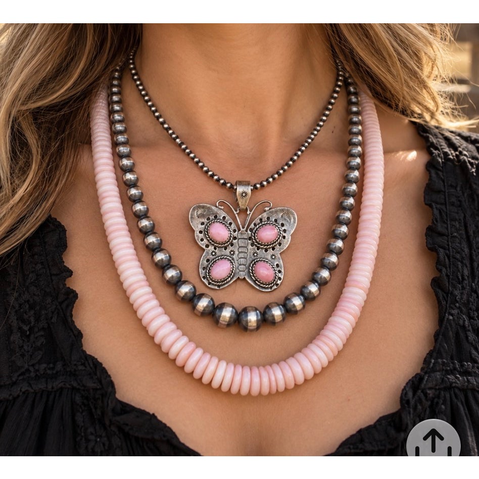 Pink Conch Butterfly Statement Pendant – Sterling Silver Southwestern