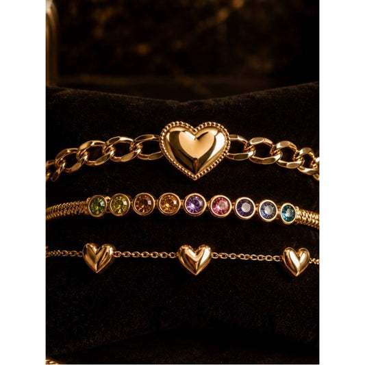 18k Gold Plated Water Resistant Tarnish Free Heart & Color Gemstone Bracelets