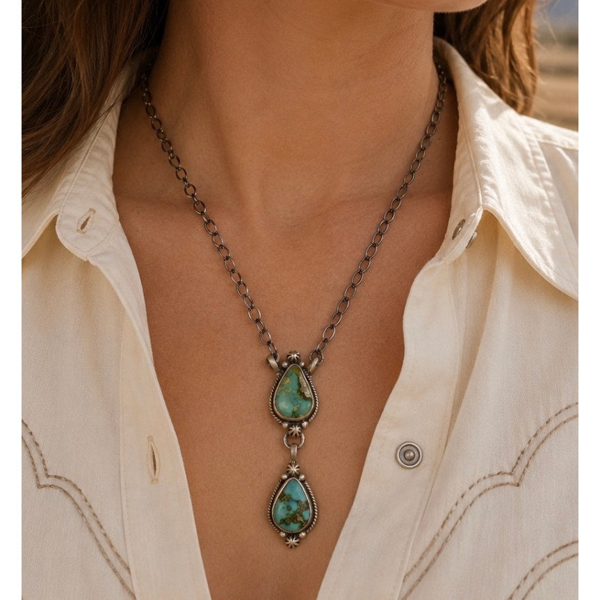 20" Sonoran Mountain Turquoise Drop Sterling Silver Necklace