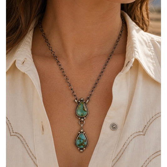 20" Sonoran Mountain Turquoise Drop Sterling Silver Necklace