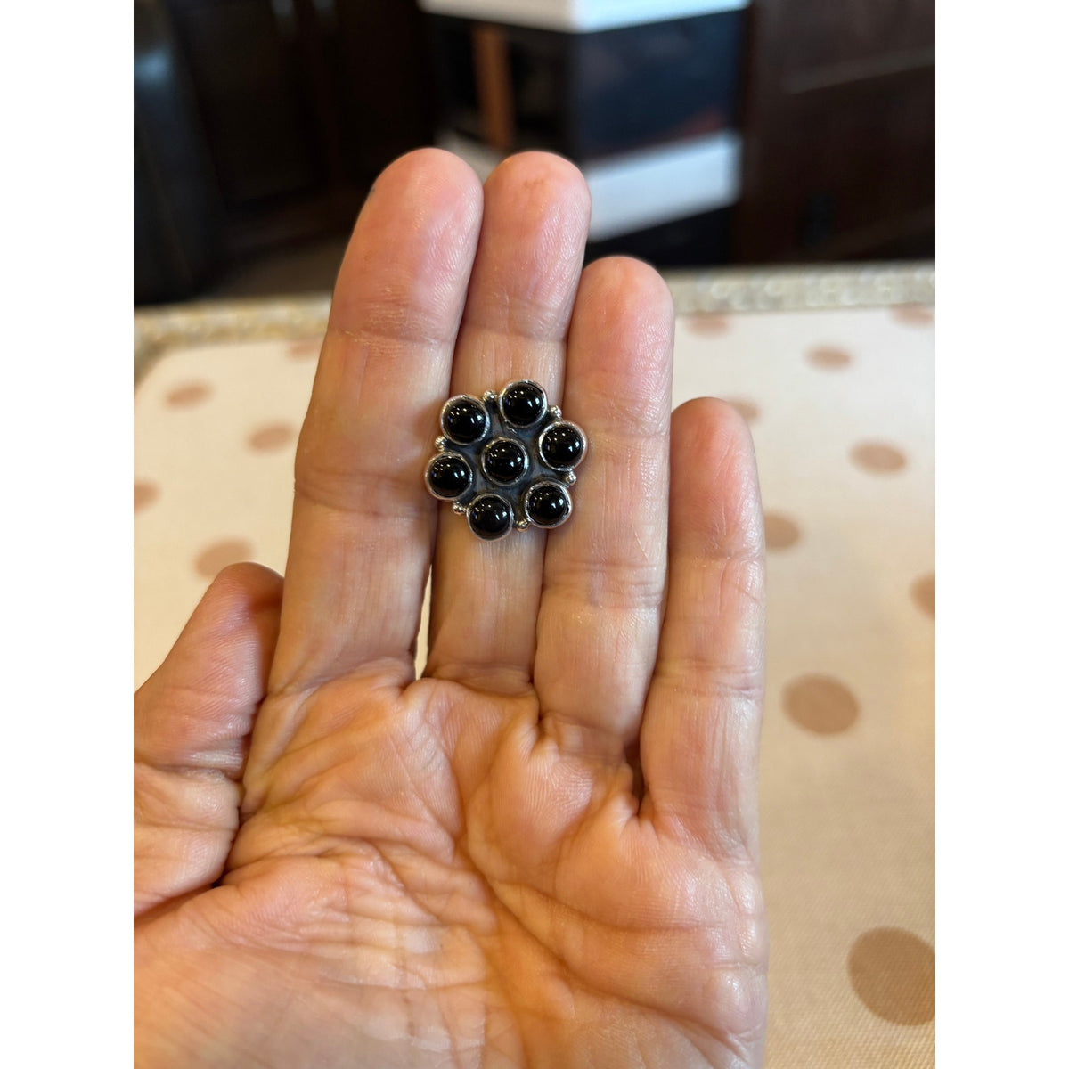 Black Onyx Small Cluster Ring Sterling Silver  Size 6–9