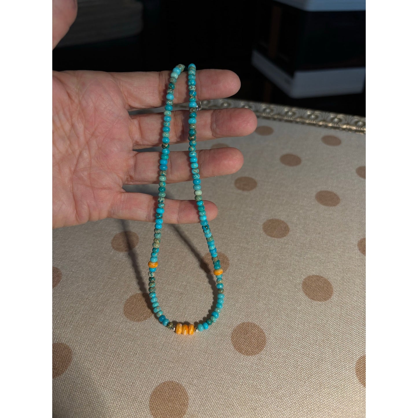 16" Turquoise & Orange Spiny Oyster Beaded Necklace | Southwestern Jewelry