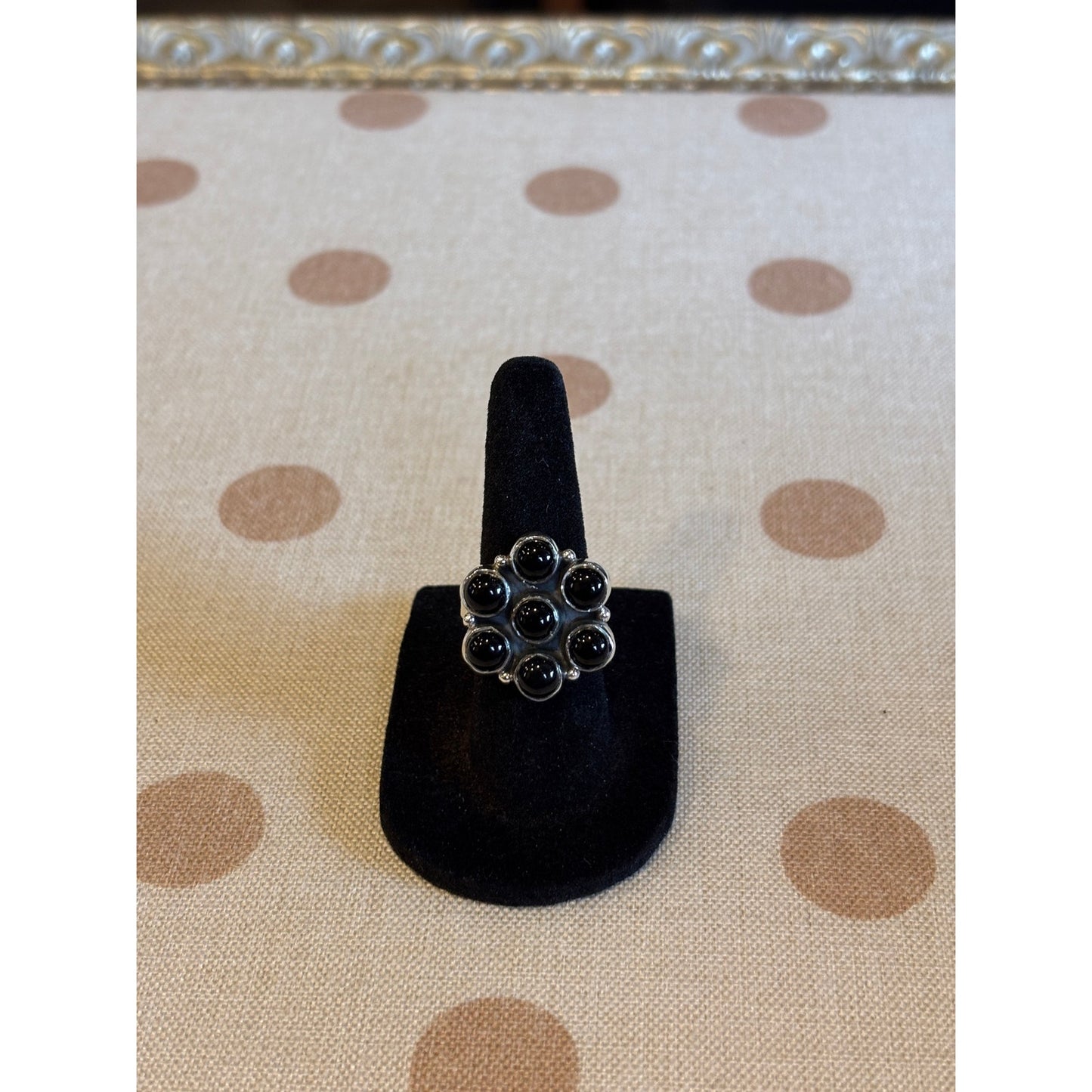 Black Onyx Small Cluster Ring Sterling Silver  Size 6–9