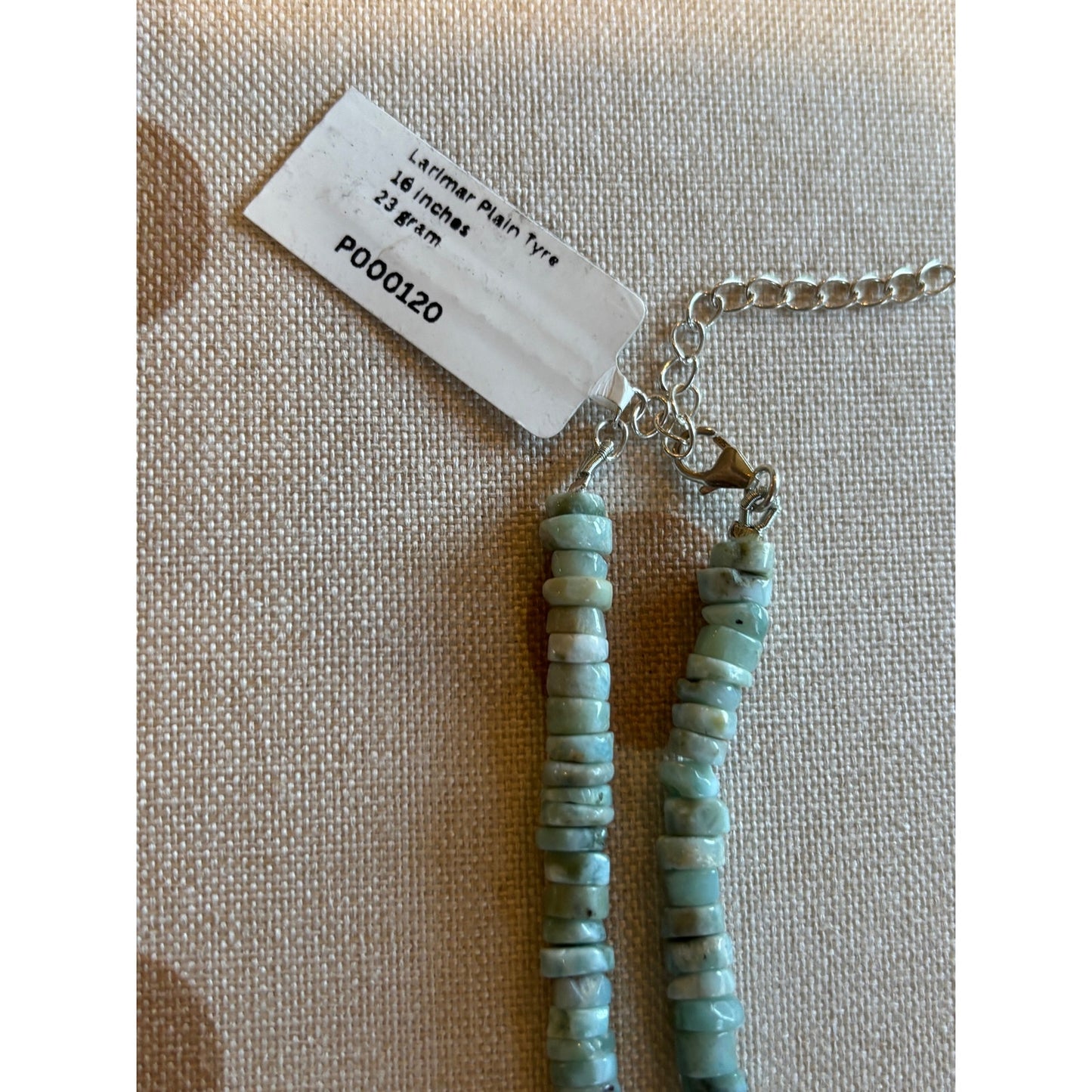 16" Larimar Heishi Necklace with Orange Spiny CZ SS Pendant