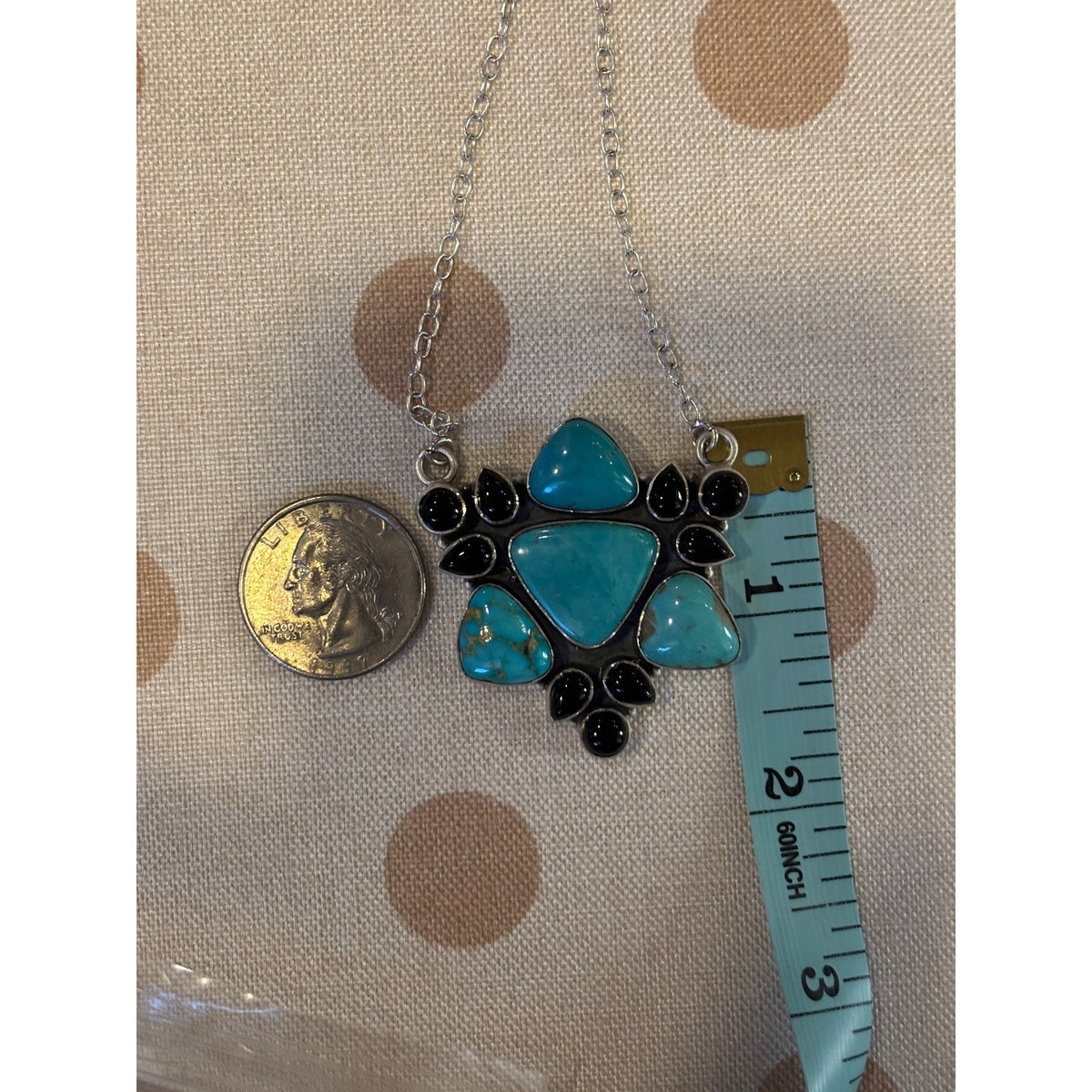 Kingman Turquoise Black Onyx Necklace 925 necklace 21"