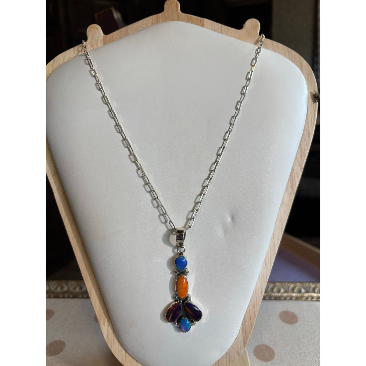 Spiny Oyster, Turquoise & Opal Multistone Pendant Necklace | 22" Sterling Silver