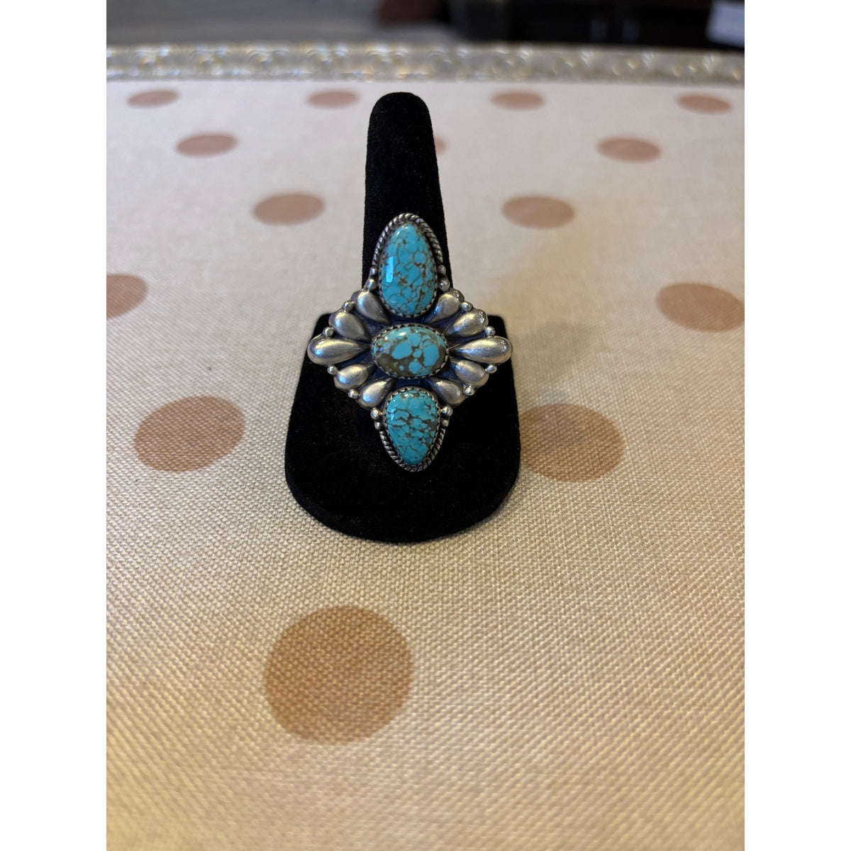 Number 8 Turquoise Three Stone Crawler Ring Sterling Silver