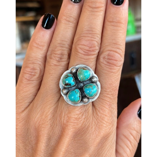 Number Eight Turquoise Cluster Ring in Sterling Silver